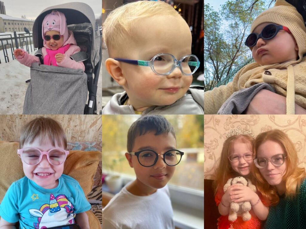 The picture shows children with their new glasses